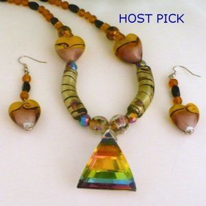 ❤️LUXURY Artisan Necklace & Earrings Lamp-work Glass Tropical Statement Necklace